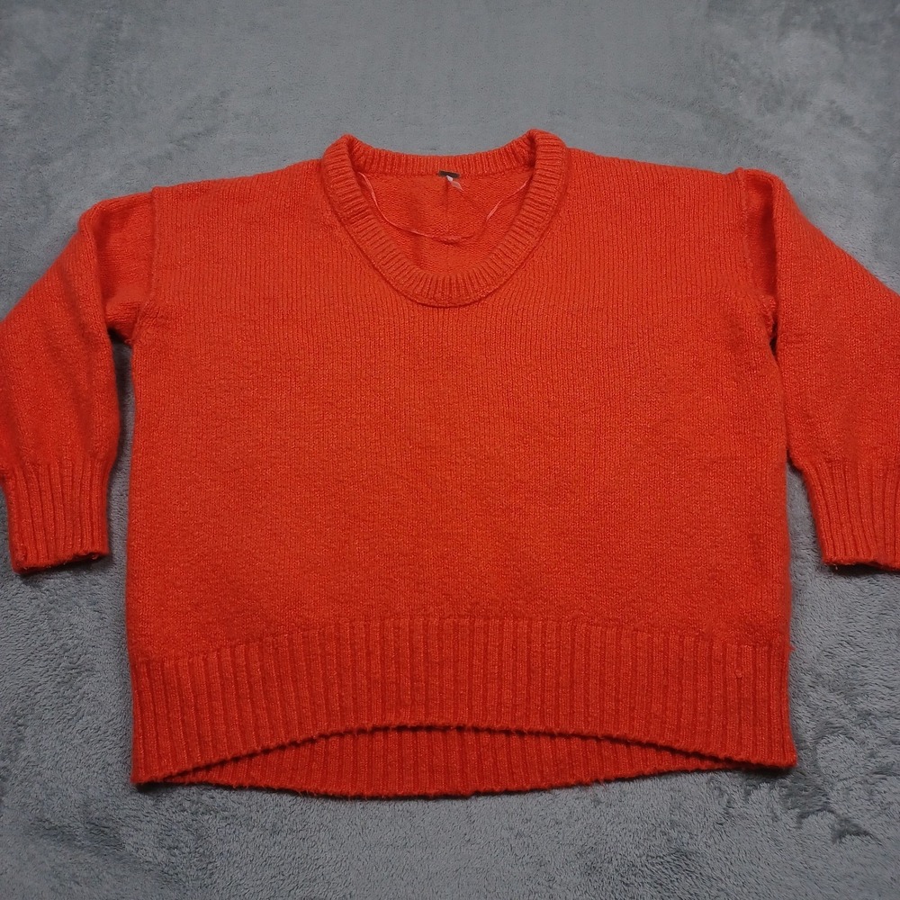 Free People Sweater Womens Small Orange Knit Oversized Boho Pullover